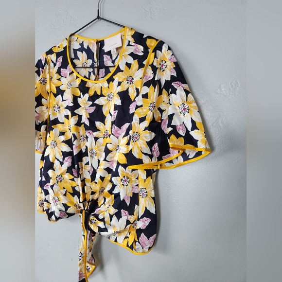 Cinq A Sept Kristi Floral Silk Tie Crop Short Sleeve Floral Blouse Small - Picture 7 of 8